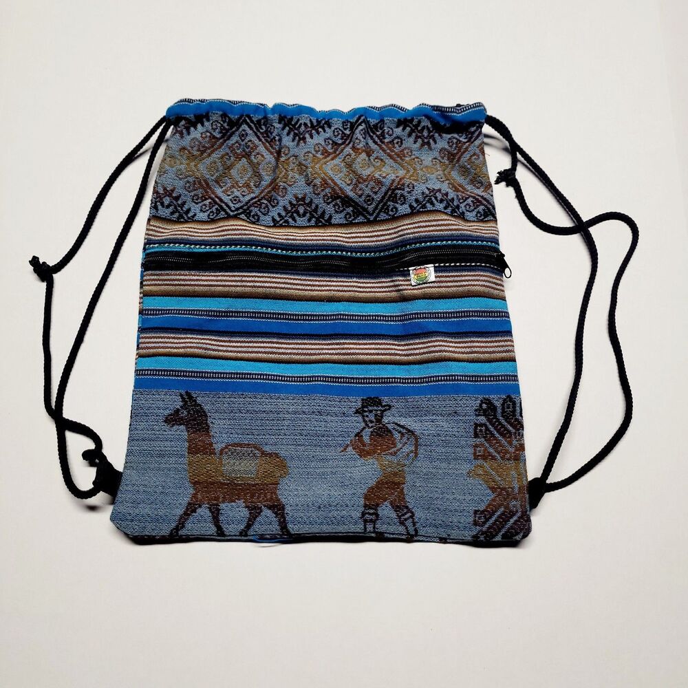 Hecho En Bolivia Official AGUAYO Handmade Drawstring Backpack 15x13 NWOT UNISEX